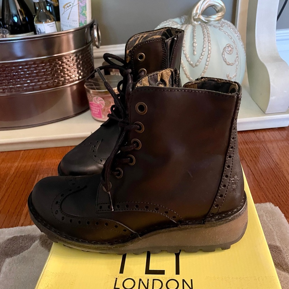 Fly London Leather Black Wedge Boots size 37, 6.5 Worn 1x! RARE! Flash Sale!